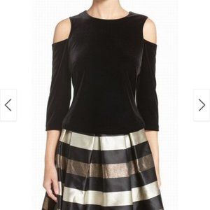 Eliza J Black Velvet Cold Shoulder Top, Size 2 NWT